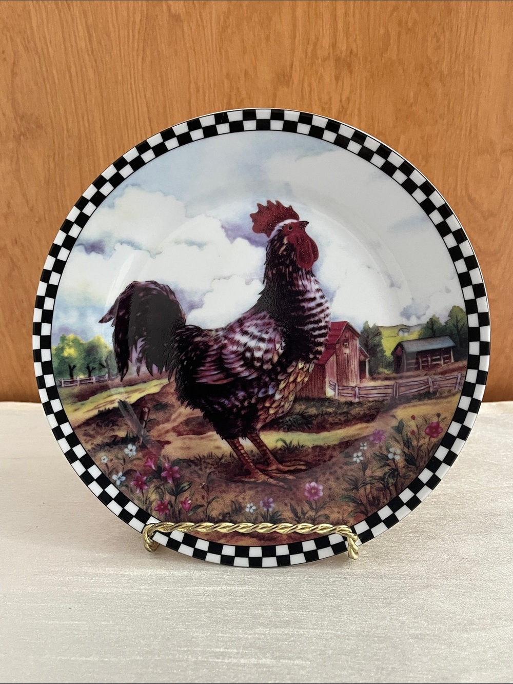 🦋 2/$15 Sale! Farmhouse Decorative Rooster Plate - Black & White Checkerboard